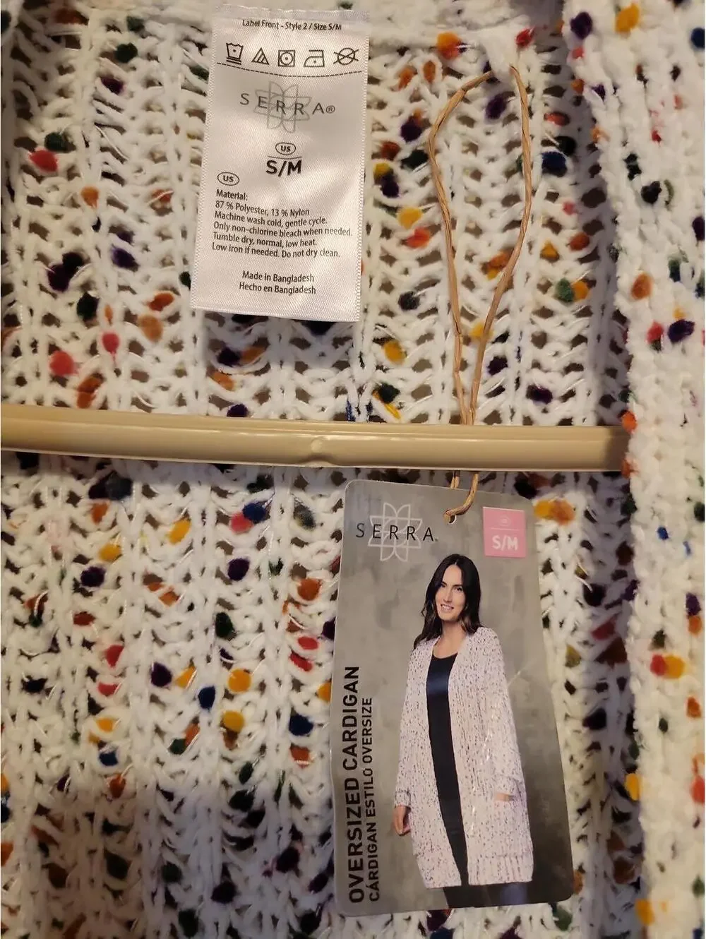 Serra Oversized Knit Cardigan S0weater S/M White Multi-Color Speckled
